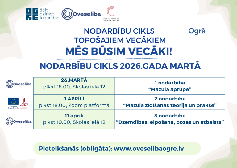 “Mēs būsim vecāki!” nodarbību cikls topošajiem vecākiem 2026.gada martā