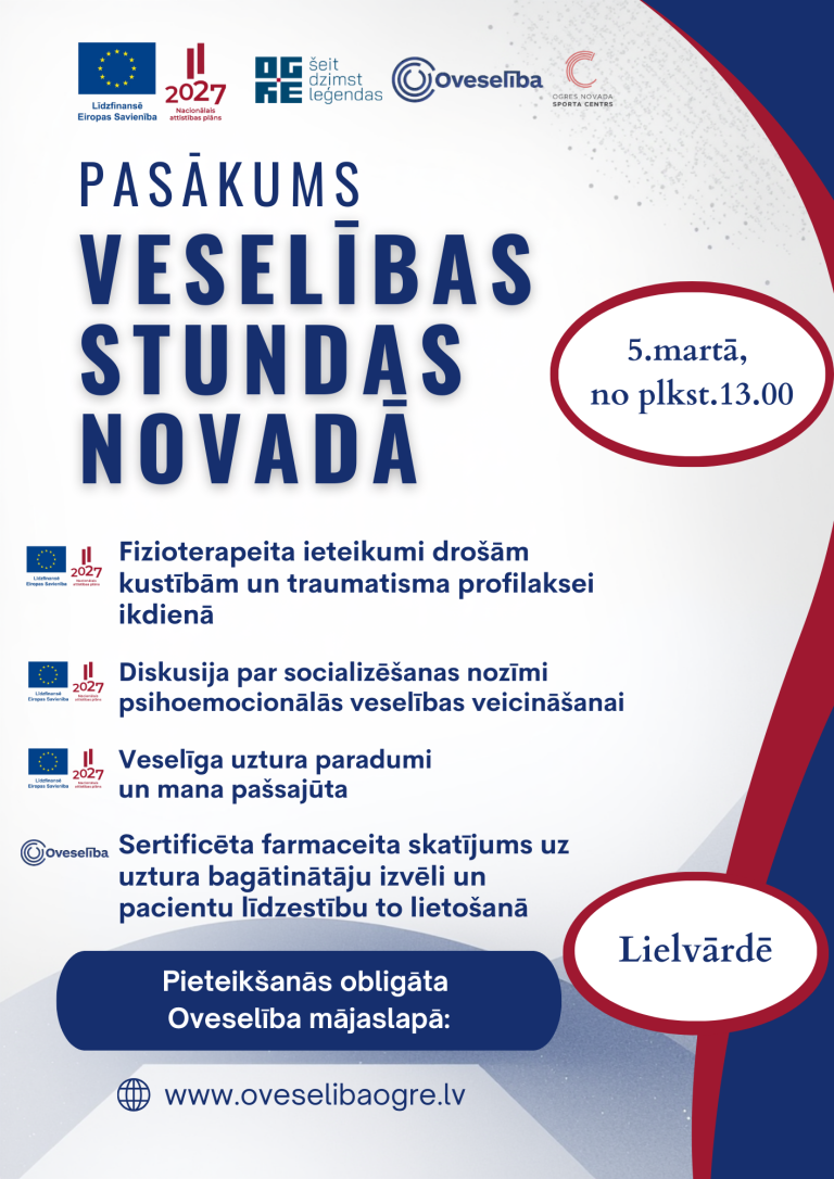 Pasākums “Veselības stundas novadā” 2026.gada 5.martā, Lielvārdē