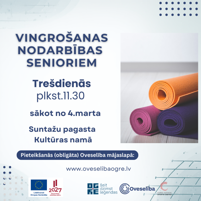 Vingrošanas nodarbības senioriem, Suntažos (trešdienās, sākot no 4.marta)