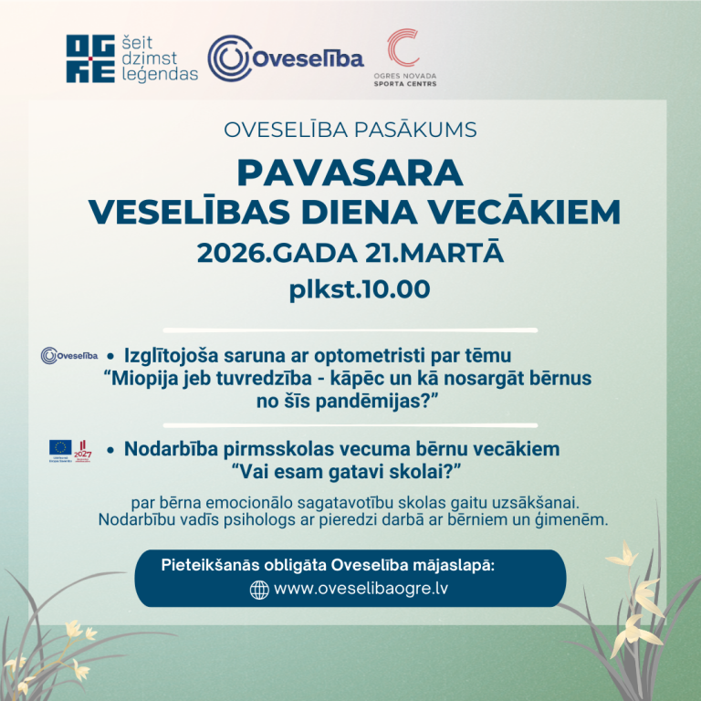 Pasākums “Pavasara veselības diena vecākiem” 2026. gada 21. martā, Ogrē
