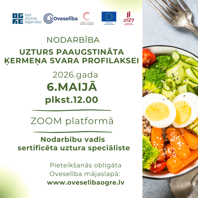 Izglītojoša nodarbība par uzturu paaugstināta ķermeņa svara profilaksei, ZOOM platformā (2026.gada 6.maijā)