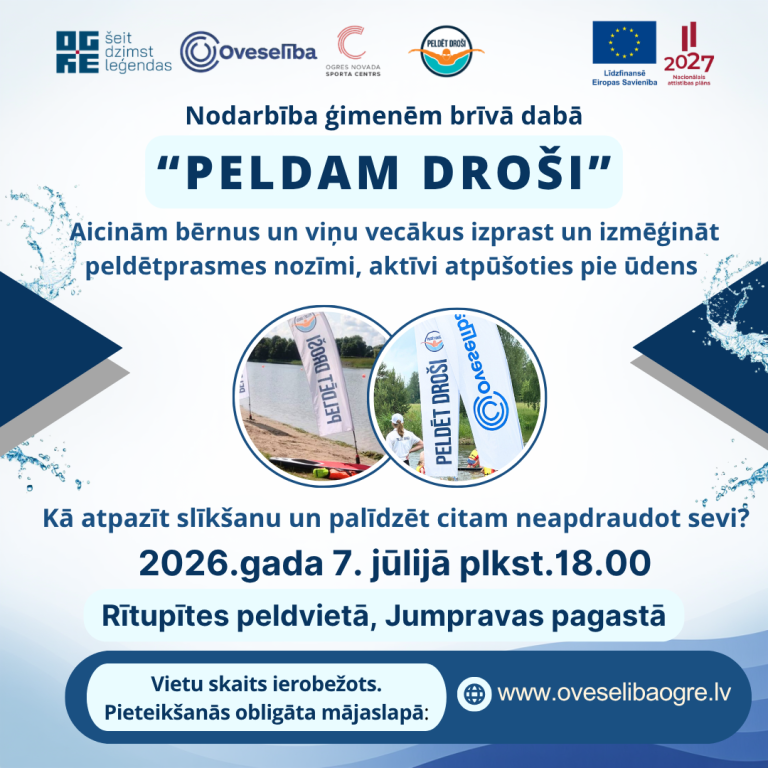 Nodarbība ģimenēm “Peldam droši” 2026.gada 7.jūlijā plkst.18.00, Jumpravas pagastā