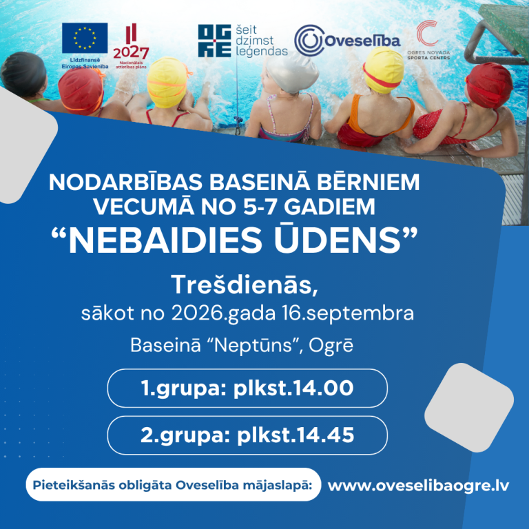 Nodarbības baseinā “Nebaidies ūdens” bērniem vecumā no 5-7 gadiem | Trešdienās, sākot no 2026.gada 16.septembra