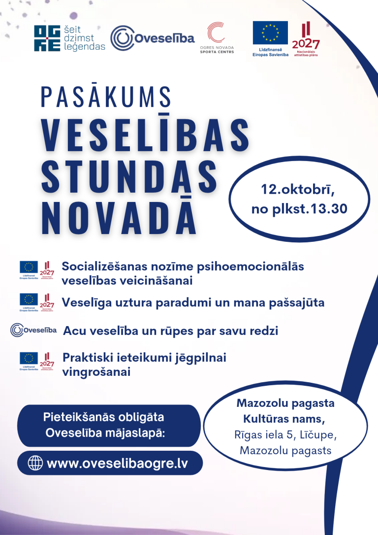 Pasākums “Veselības stundas novadā” 2026.gada 12.oktobrī Mazozolu pagastā