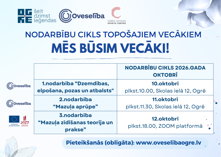 Nodarbību cikls topošajiem vecākiem “Mēs būsim vecāki!” 2026.gada oktobrī