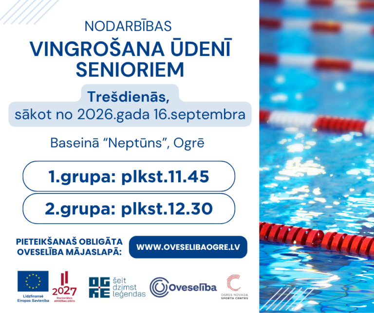 Vingrošana ūdenī senioriem  | Ogrē | Trešdienās | Sākot no 2026.gada 16.septembra