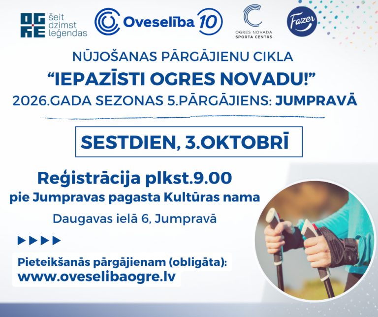 Nūjošanas pārgājienu cikla „Iepazīsti Ogres novadu!” 5. pārgājiens Jumpravā, 2026.gada 3.oktobrī