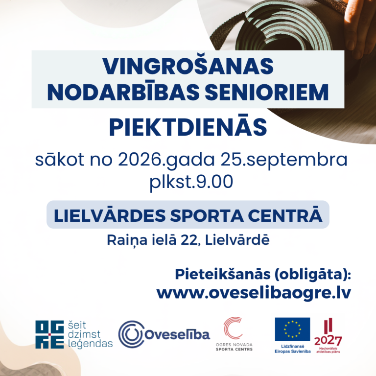 Vingrošanas nodarbības senioriem Lielvārdē, sākot no 2026.gada 25.septembra