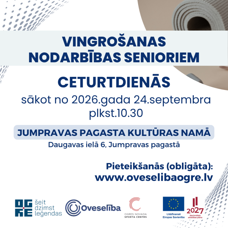 Vingrošanas nodarbības senioriem Jumpravā, sākot no 2026.gada 24.septembra