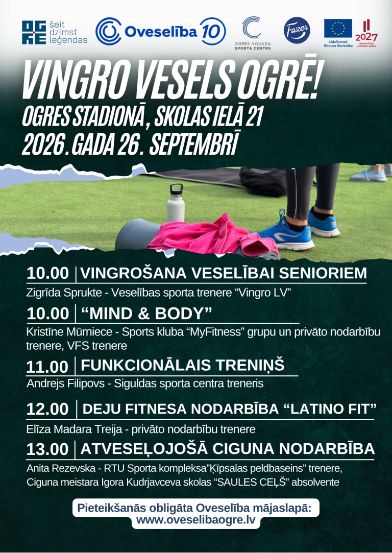 Pasākums “Vingro vesels Ogrē!” 2026. gada 26. septembrī Ogres stadionā