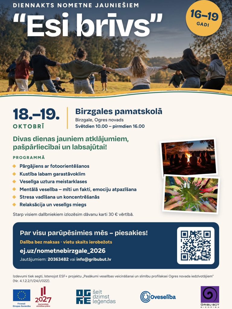 Diennakts jauniešu nometne “Esi brīvs!” 2026.g. 18.-19.oktobrī