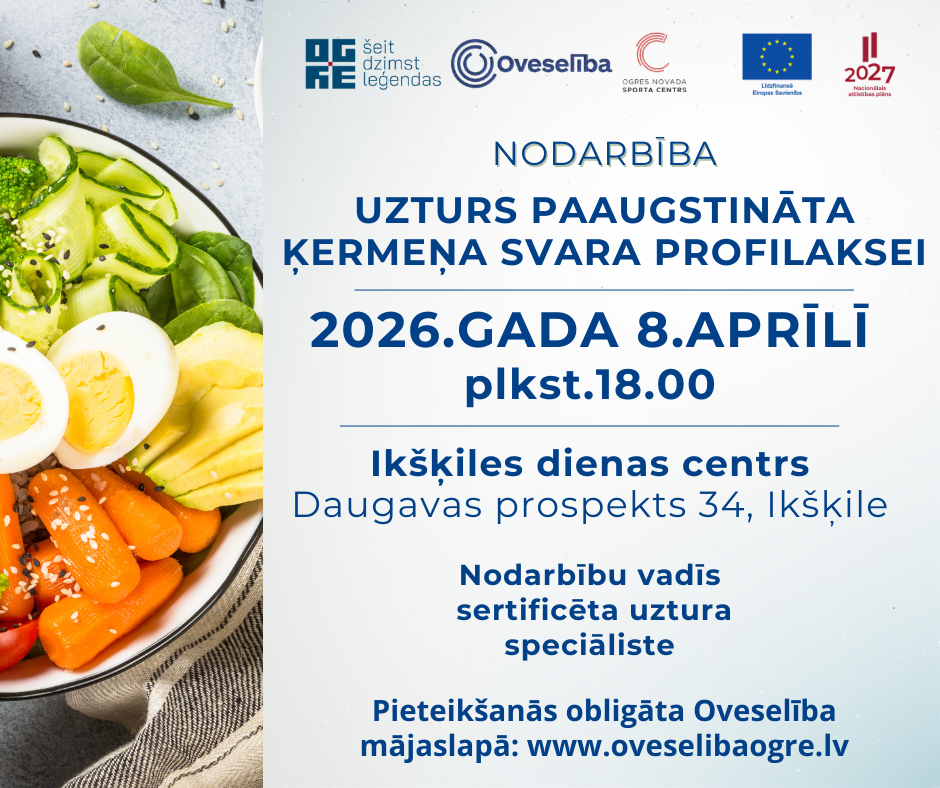 Nodarbība “Uzturs paaugstināta ķermeņa svara profilaksei” 2026.gada 8.aprīlī, Ikšķilē