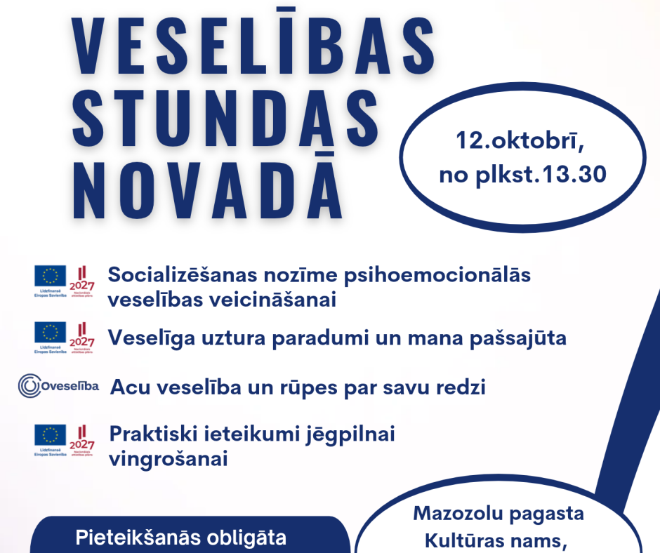 Pasākums “Veselības stundas novadā” 2026.gada 12.oktobrī Mazozolu pagastā