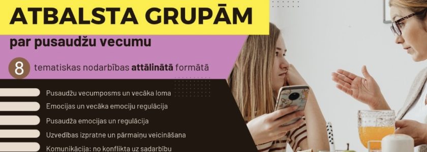 Oveselība aicina izmantot iespēju! aicina pusaudžu vecākus piedalīties attālinātā atbalsta grupas nodarbību ciklā