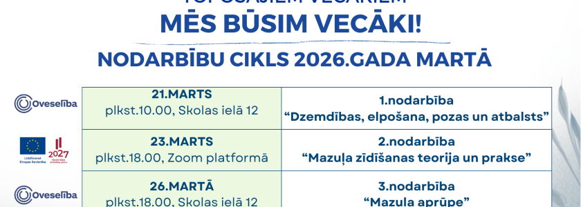 “Mēs būsim vecāki!” nodarbību cikls topošajiem vecākiem 2026.gada martā