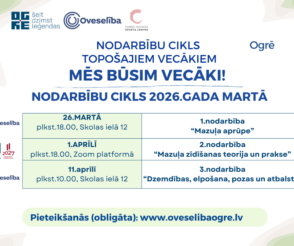 “Mēs būsim vecāki!” nodarbību cikls topošajiem vecākiem 2026.gada martā