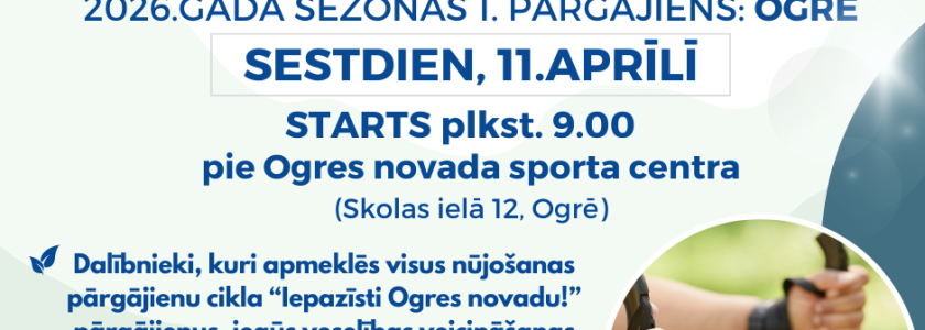 Nūjošanas pārgājienu cikla “Iepazīsti Ogres novadu!” 2026.gada sezonas 1.pārgājiens: Ogrē | 11.aprīlī
