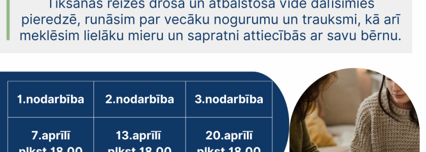 Nodarbību cikls emocionālā atbalsta grupai pusaudžu un jauniešu vecākiem. 2026.gada aprīlī