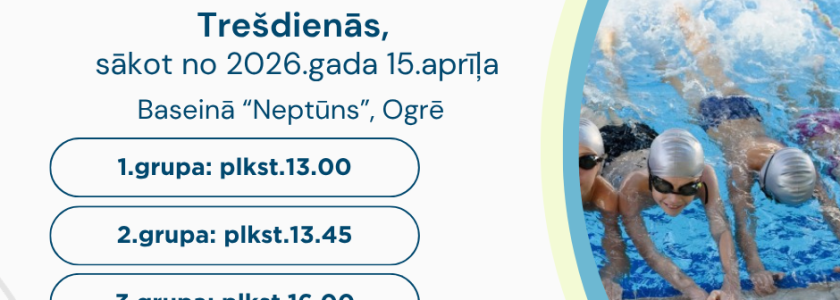 Nodarbības baseinā “Nebaidies ūdens” bērniem vecumā no 5-7 gadiem | Trešdienās, sākot no 2026.gada 15.aprīļa