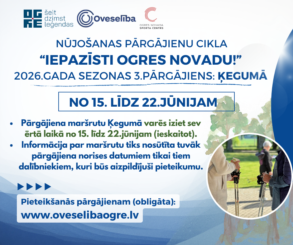 Nūjošanas pārgājienu cikla “Iepazīsti Ogres novadu!” 3.pārgājiens: Ķegumā