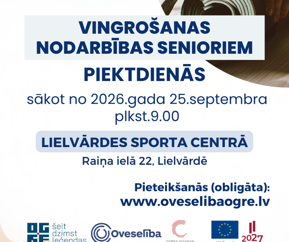 Vingrošanas nodarbības senioriem Lielvārdē, sākot no 2026.gada 25.septembra