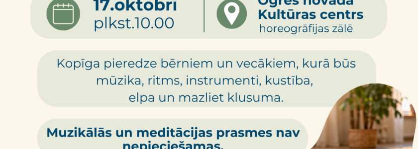 Meditācijas un apzinātības nodarbība ģimenēm ar bērniem 2026.gada 17.oktobrī Ogrē