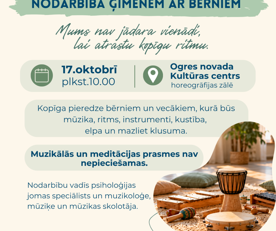 Meditācijas un apzinātības nodarbība ģimenēm ar bērniem 2026.gada 17.oktobrī Ogrē