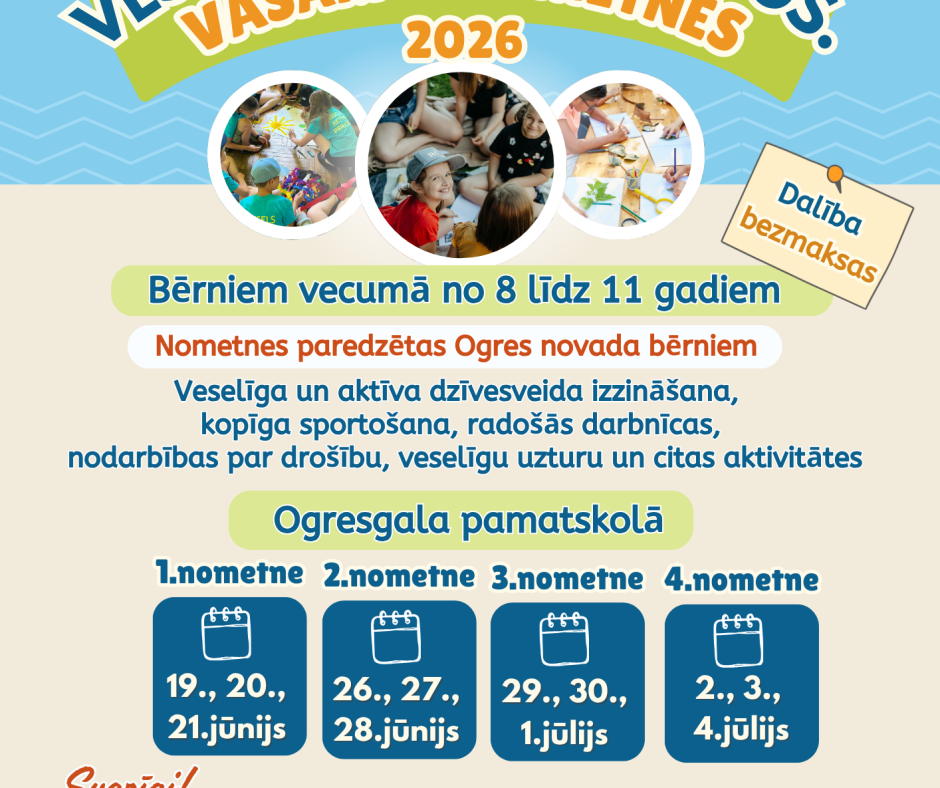 Bērnu vasaras nometnes “Vesels. Aktīvs. Priecīgs.” 2026. gadā