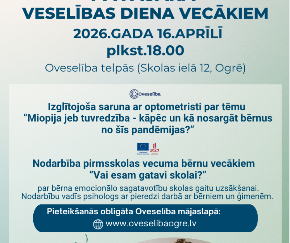 Pasākums “Pavasara veselības diena vecākiem” 2026. gada 16.aprīlī, Ogrē